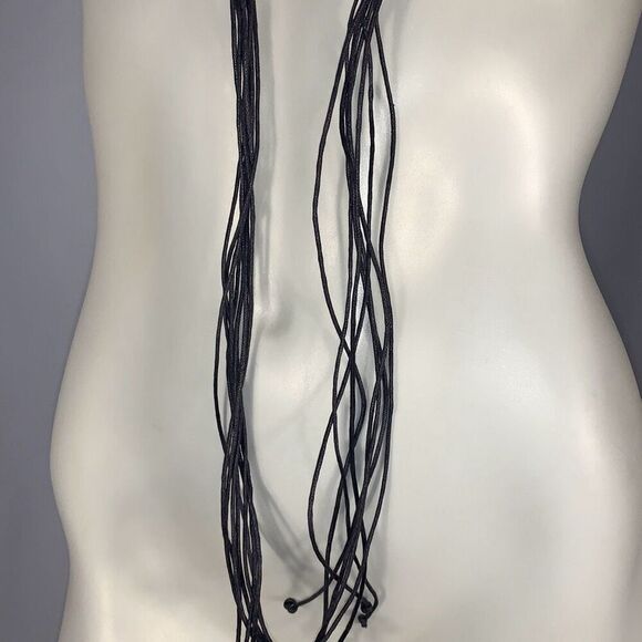 Vintage 00s y2k Woven Macramé Boho Brown Faux Leather Tie Rope Belt with Wooden - Picture 10 of 11